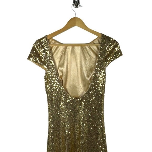 Revelry Chloe Sequin Scoop Neck Cap Sleeve Low Back Dress Gown, Gold, Size 4 NWT - Picture 13 of 16